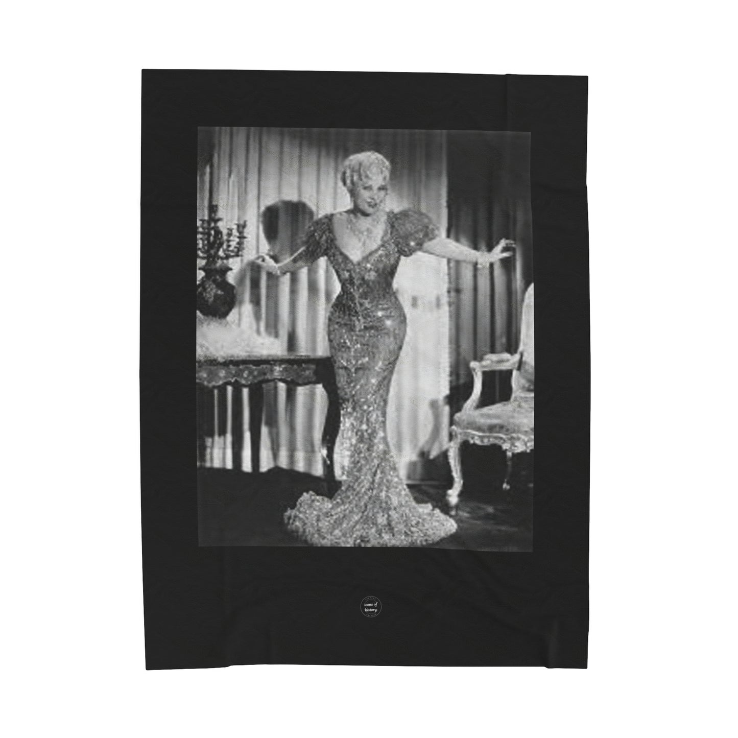 Mae West Glamour Velveteen Black Top/ White Inner Plush Blanket