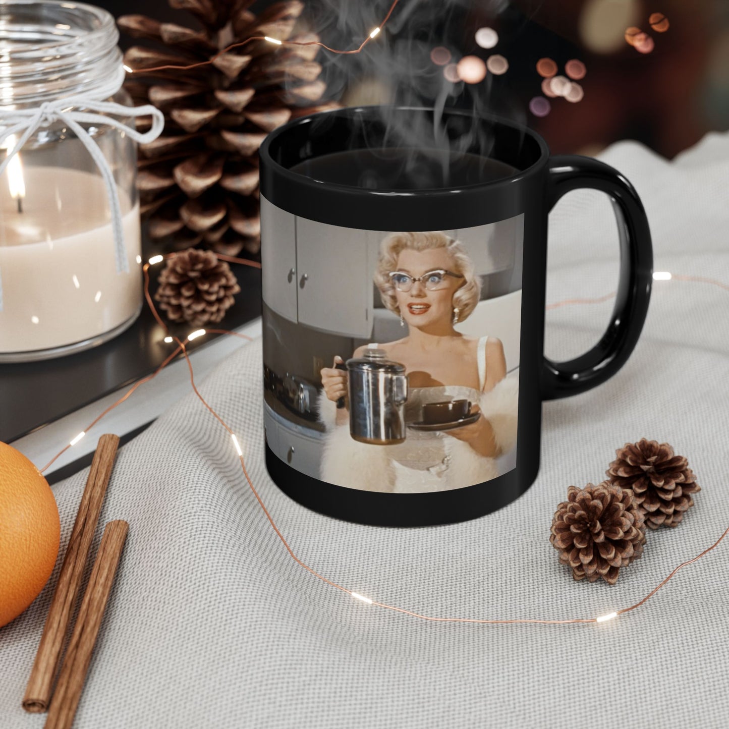 Marilyn Monroe "Coffee Anytime" Black Coffee Mug (11oz, 15oz)