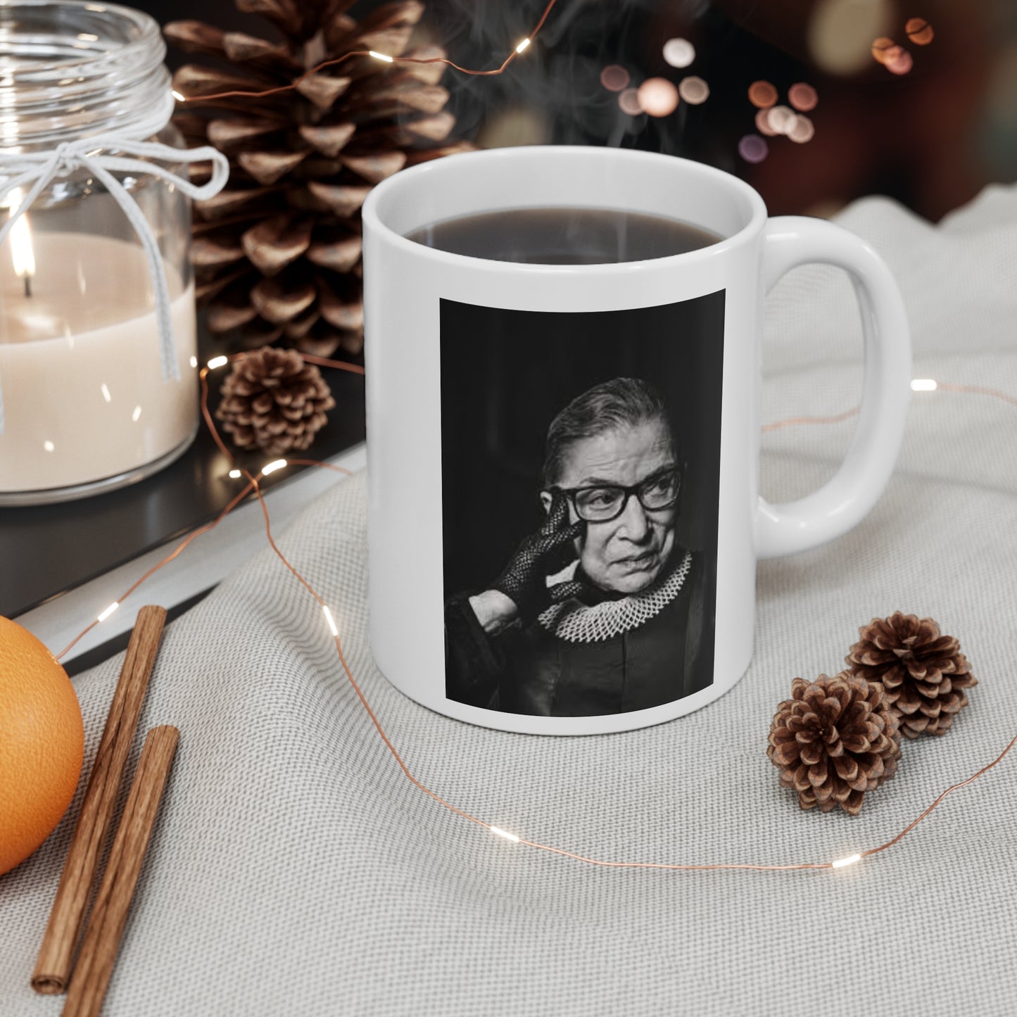 Supreme Court Justice Ruth Bader Ginsburg White Ceramic Coffee Mug, 11oz