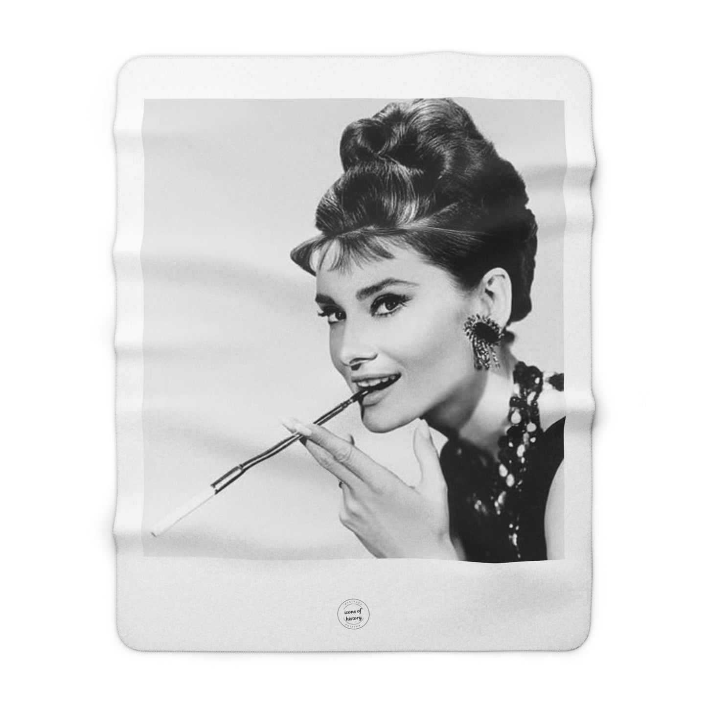 Audrey Hepburn Classy White Sherpa Fleece Blanket