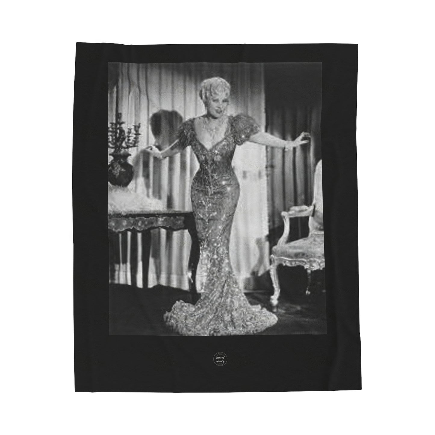 Mae West Glamour Velveteen Black Top/ White Inner Plush Blanket