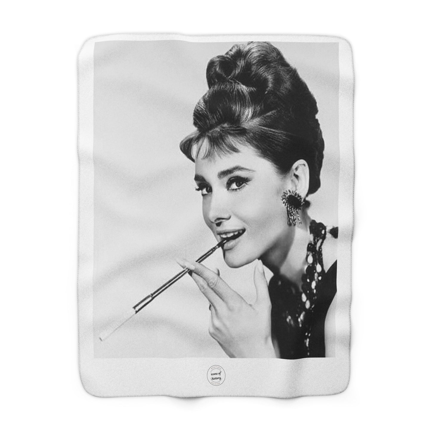 Audrey Hepburn Classy White Sherpa Fleece Blanket