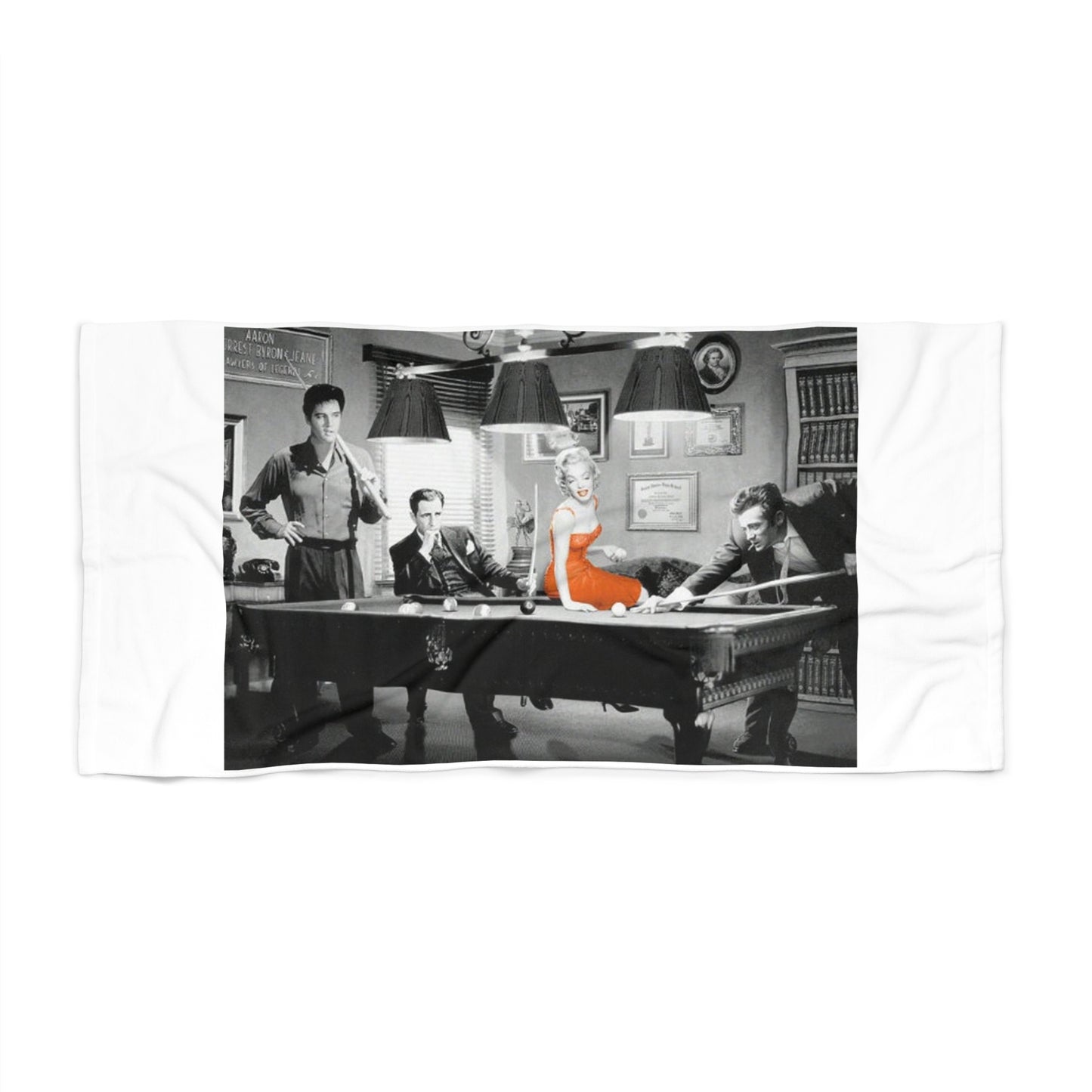 Elvis, Humphrey, Marilyn and James Dean Pool Hall White Beach Towel