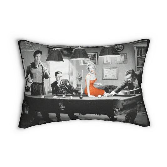 Elvis, Humphrey, Marilyn and James Pool Hall Spun Polyester Lumbar Pillow