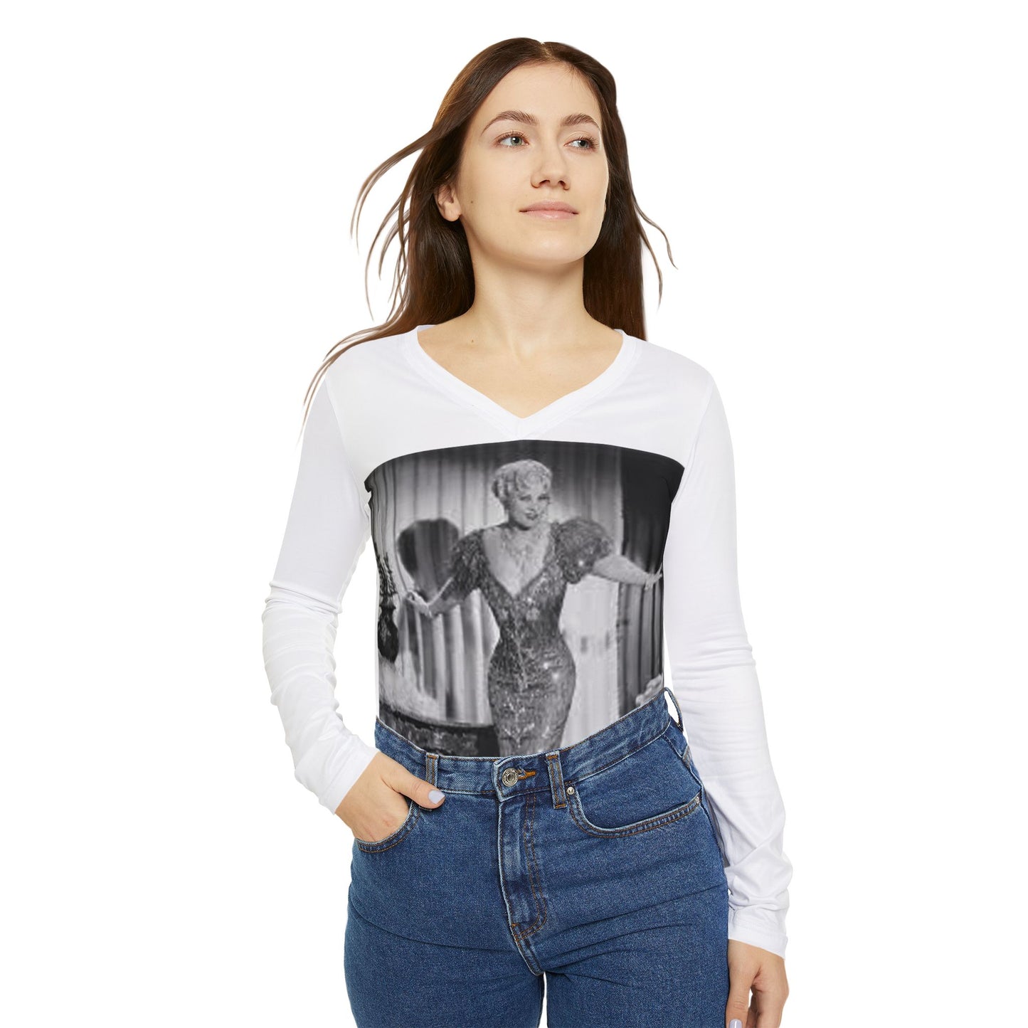 Mae West Glamour Women's Long Sleeve V-neck Shirt