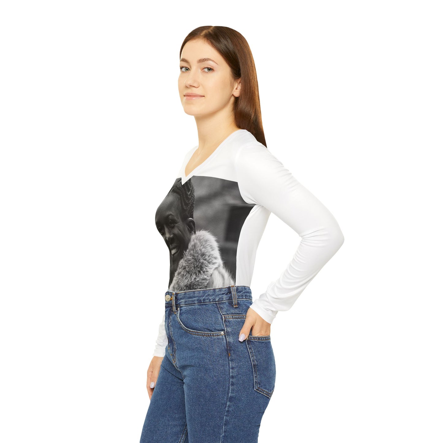 Cicely Tyson Women's White Long Sleeve V-neck Shirt