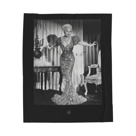 Mae West Glamour Velveteen Black Top/ White Inner Plush Blanket