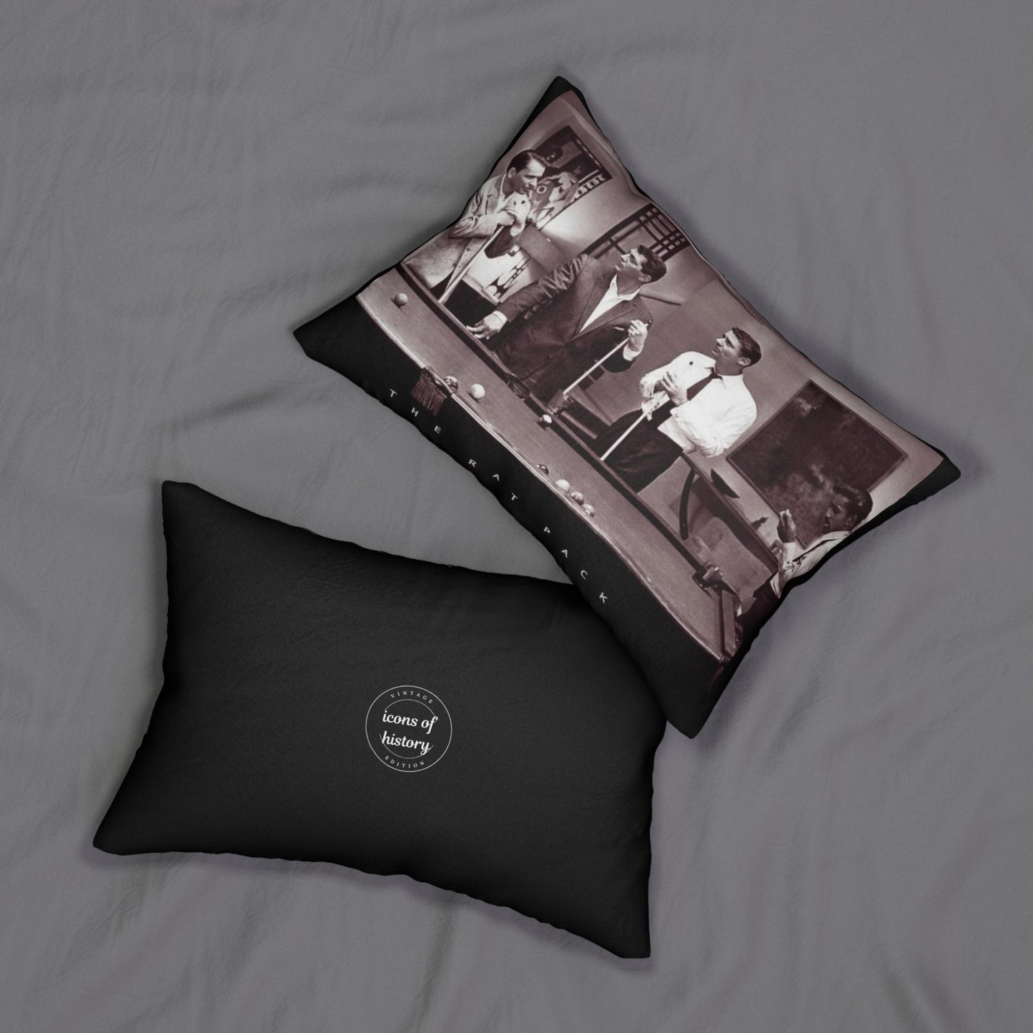 Rat Pack Ocean Eleven Pool Hall Black Spun Polyester Lumbar Pillow