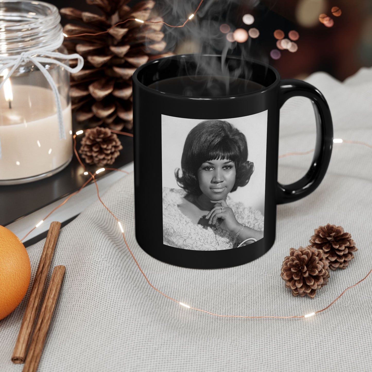 Aretha Franklin Black Coffee Mug (11oz, 15oz)