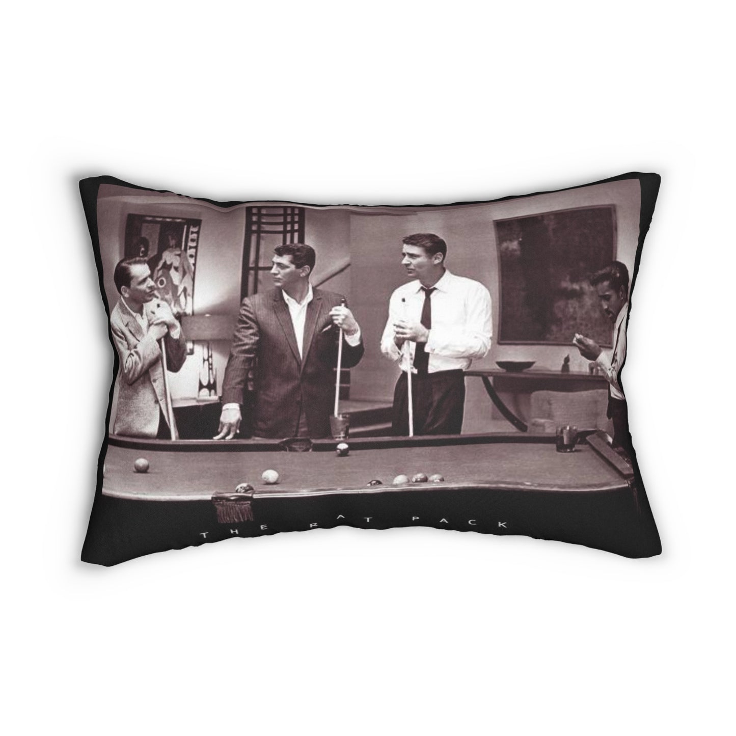 Rat Pack Ocean Eleven Pool Hall Black Spun Polyester Lumbar Pillow