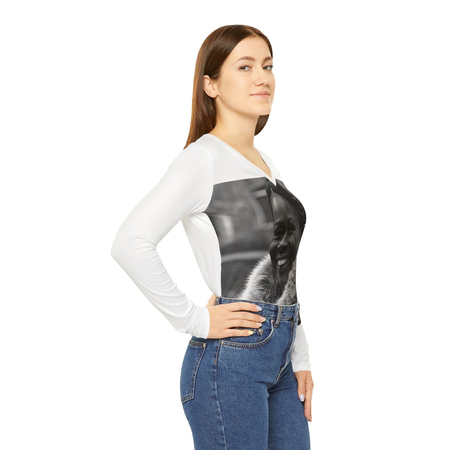 Cicely Tyson Women's White Long Sleeve V-neck Shirt
